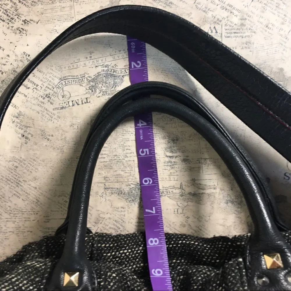 MZ Wallace Lillian Draper Tweed Satchel Leather Trim Studded Shoulder Bag